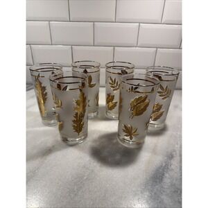 Set Of 6 Gold Leaf LIBBEY Hollywood Regency 22k Gold Frosted Glasses 12 ozGW0021